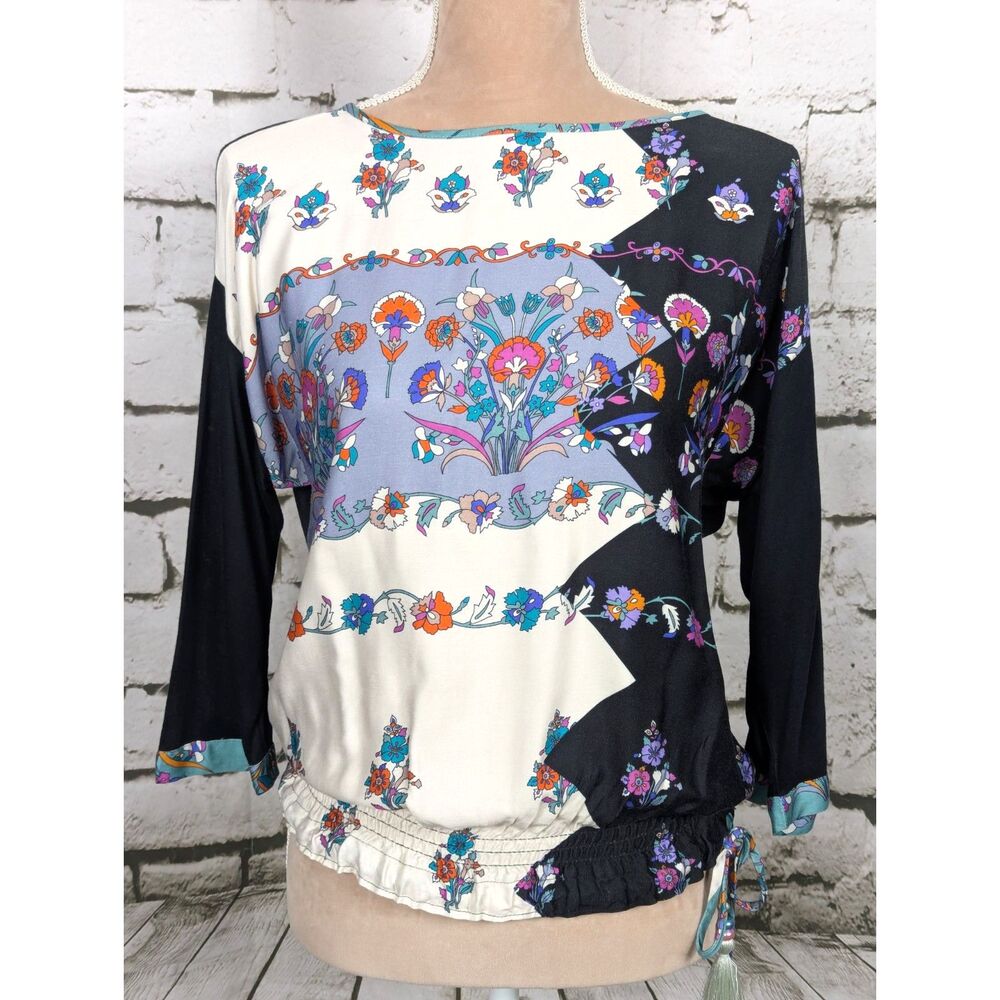 ANTHROPOLOGIE TINY Floral Blouson Top Asian-Inspired Romantic Retro Small NWT